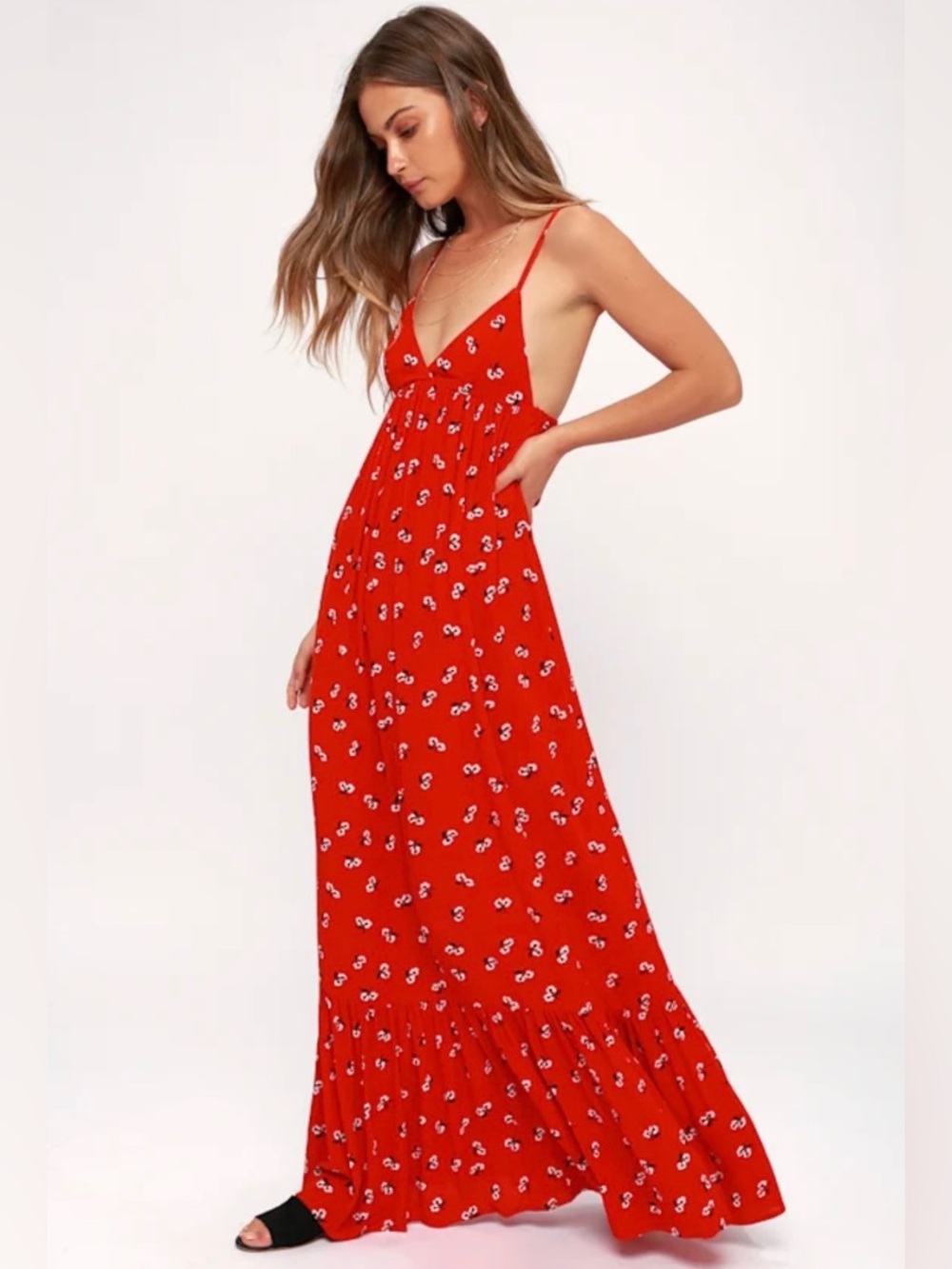 NWOT Billabong Womens Red Floral spaghetti strap Maxi Sundress Small